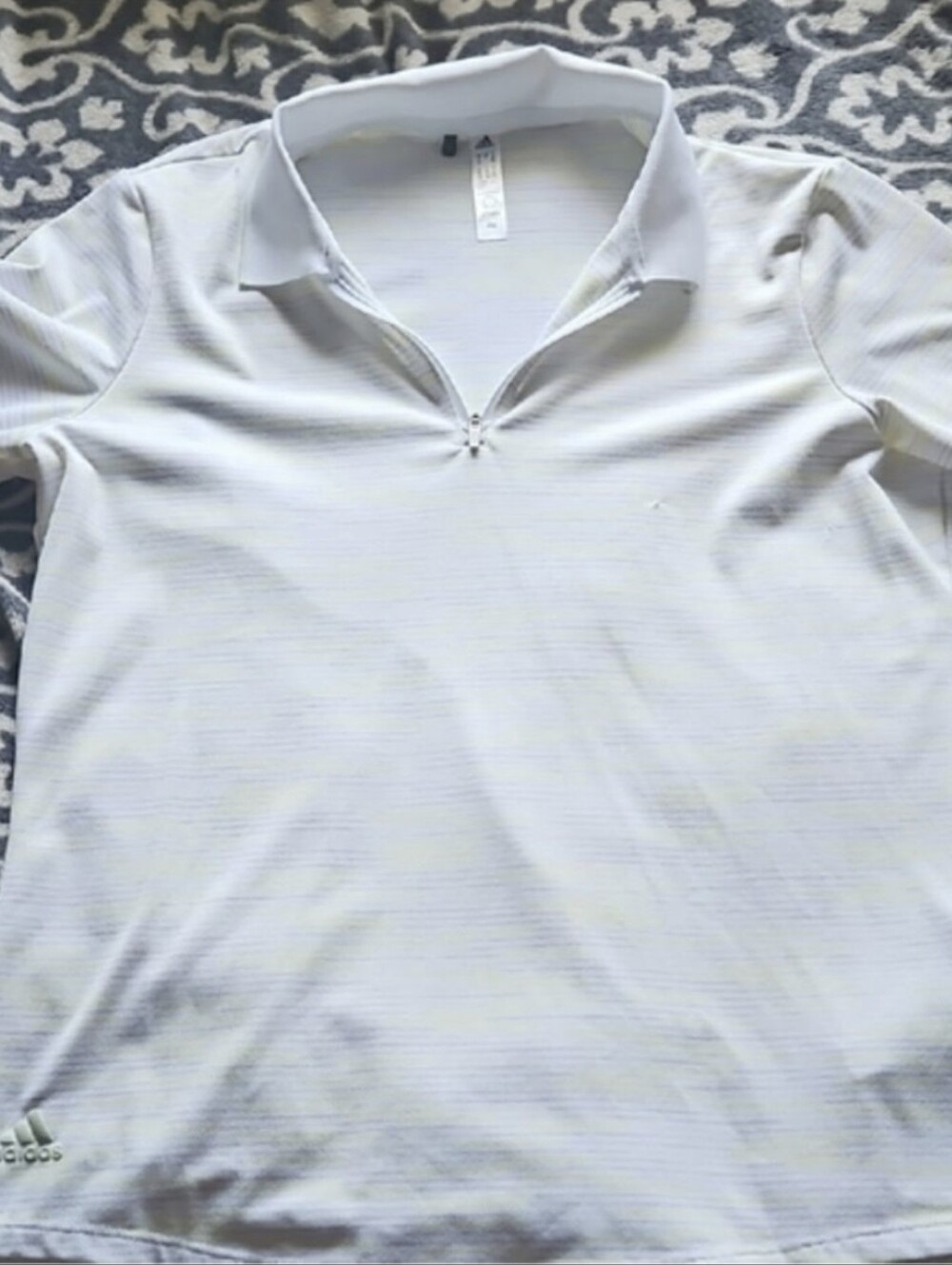 Adidas Quarter-Zip Short Sleeve Golf Polo Shirt White & Yellow Stripe